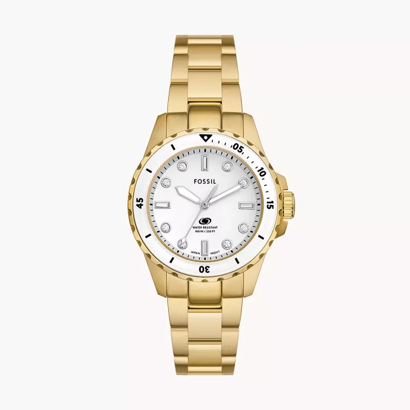 Fossil Blue Dive Three-Hand Gold-Tone Stainless Steel Watch